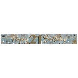 Eurowrap Birthday Banner Gold and Silver Holographic Foil - Age 21 - Birthday Decoration - 2.6m Long - Party Decorations Happy Birthday Banner Bunting