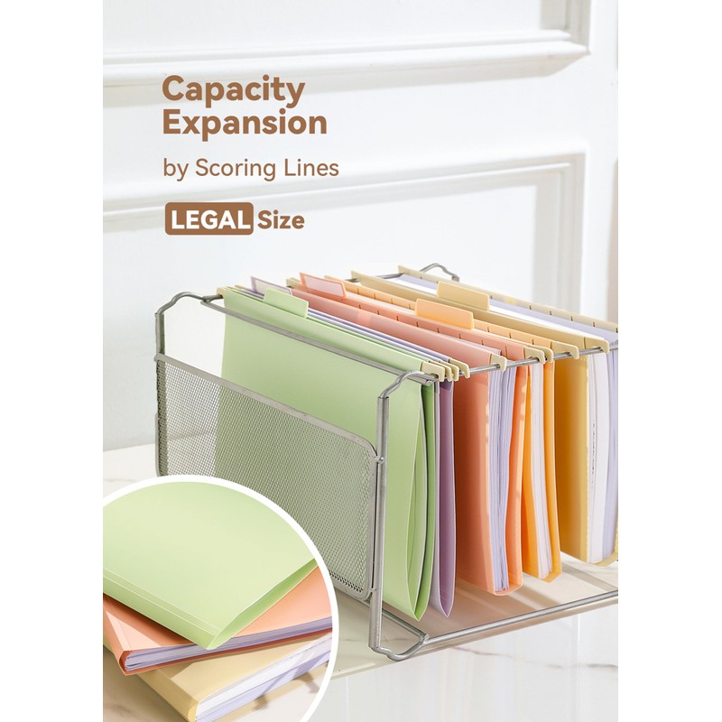 SortRax Legal Size Hanging File Folders, Sturdy Plastic, Pastel, 12-Pack