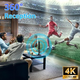 Digital TV Antenna for Smart Tv Indoor Antenna for Tv Without Cable with Strong Magnetic Base, 360° Reception Digital HDTV Antenna for Local Channels-10FT Long Cables （Silver-V174）