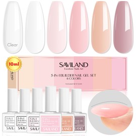 SAVILAND Saviland 15ml Nail Dehydrator and Primer and Cuticle Oil for Nails with 6 Colors 5 in 1 Clear Milky Pink Nudes Gel Builder in A Bottle