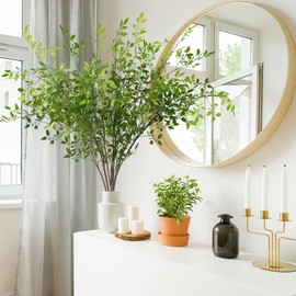 Dremisland Artificial Plant 43.3 Inch Artificial Bamboo Plant Branch 2 Pcs Artificial Green Stems Lucky Bamboo Plants Fake Shrubs Plants Green Bushes for Home Wedding Office Garden Decor (Green)