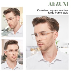 AEZUNI Large Reading Glasses Men Oversized Retro Square Readers 1.00 1.25 1.50 1.75 2.00 2.25 2.50 2.75 3.00 3.50 4.00 5.00 6.00 (Clear,2.5)