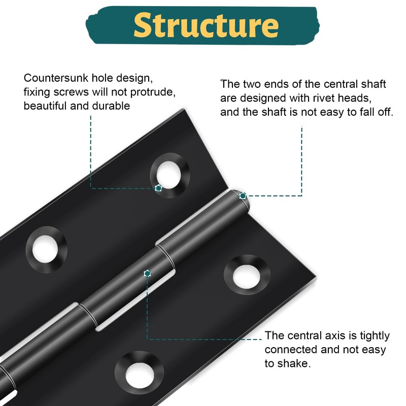 Yeepeo 8 Pcs Door Hinges 68mm × 38mm, Black Stainless