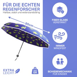 STYNGARD Stockholm Children's Umbrella with Safety Reflectors and Reflective Band – Children's Umbrella Girls & Boys – Children's Umbrella Children's School Bag Model Stockholm, Dinosaurs