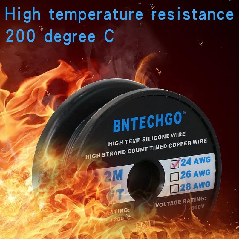 BNTECHGO 24 Gauge Silicone wire spool 250 ft Black Flexible