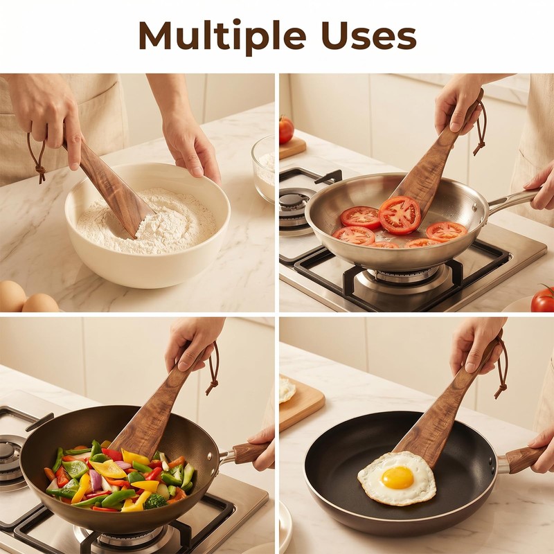 HJZHII 2PCS Wooden Spatula for Cooking, 12 Inch Flat Wood