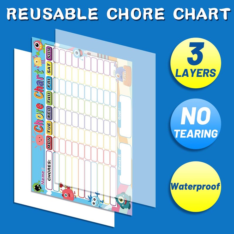 Chore Chart for Kids Dry Erase Reward Chart Reusable Self-Adhesive