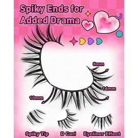 Manga Lashes Spiky False Eyelashes - Natural Look Wispy Anime False Eyelashes 10 Pairs Cotton Band Fake Lashes Asian D Curl Strip Lashes by EMEDA(14mm #12)