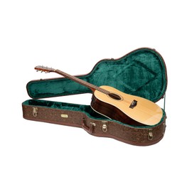 Crossrock Designer Series- Universal Wooden Case for Gibson Acoustic J45, Martin Dreadnought Guitars- Security Lock, Metal Feet, Storage Space- Blossom Brown((CRW530DBQ)