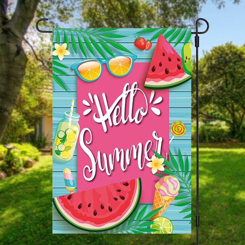Hello Summer Watermelon Garden Flags for Outside 12x18 Double Sided