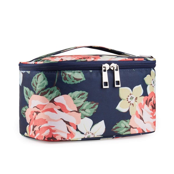 Travel Makeup Bag Small Cosmetic Bag Makeup Case Organizer for Women and Girls (Small, Blue Peony)
