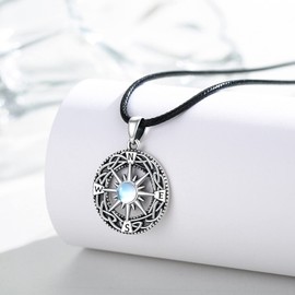 CRWENG Compass Necklace for Women 925 Sterling Silver Celtic Knot Moonstone Compass Pendant Necklace Vintage Jewelry Gifts for Women