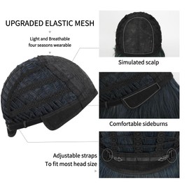 Short Bob Wigs with Bangs for Women Loose Wavy Wig Curly Wavy Shoulder Length Bob Synthetic Cosplay Wig for Girl and Women Colorful Costume Wigs(dark blue mixed black,12inch)