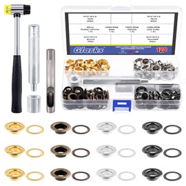 Glarks 122Pcs 10MM Thickened Grommets Eyelets with Tool Sets, 120Pcs 4 Colors Grommets Eyelets with Washers and 2Pcs Installation Tools for Fabric, Canvas, Curtain, Clothing, Leather Repair