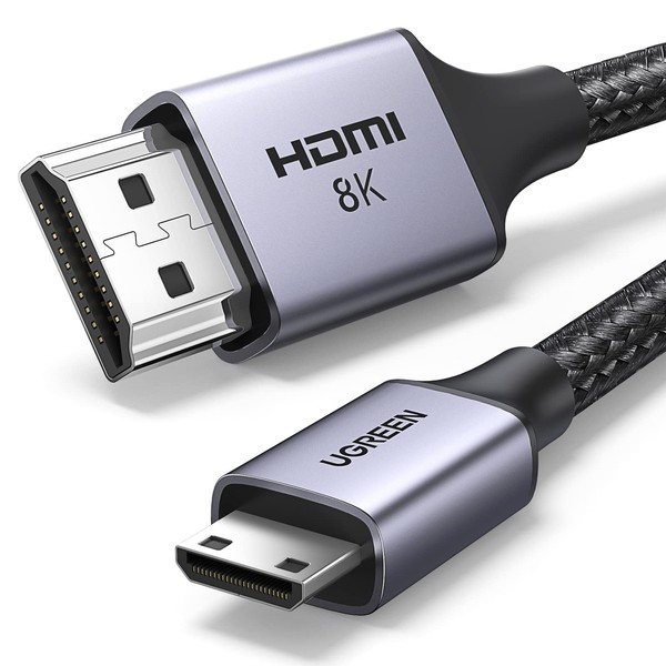 UGREEN HDMI Mini HDMI Converter Cable, HDMI 2.1, 8K @ 60Hz, Mini HDMI Adapter 8K Mini HDMI Cable, 3.3 ft (1 m), Suitable for 2-Way Communication, Televisions, Mobile Monitors, Cameras, Computers and