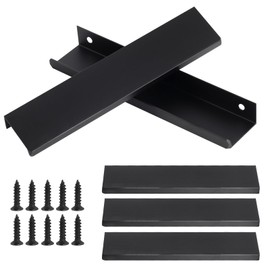 Bubuny Black Furniture Handles, Pack of 5, 150 mm Hidden Cabinet Handles, Kitchen Handles with Screws, Aluminium Drawer Handles, Hidden Handles for Cabinet Doors, Wardrobe, Door Handles, Drawer