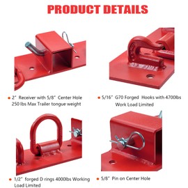 ONECHOI Tractor Bucket Hooks - 2' Receiver, G70 Grade Grab Hooks, Forged D Rings, Tow Hook Bolts (Red 1.5' Bolt)
