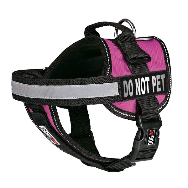 Dogline Vest Harness for Dogs and 2 Removable Do Not Pet Patches, X-Small/15 to 19", Pink