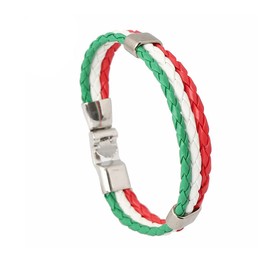 Handwoven Flag Leather Bracelet Multicolor National Flag PU Leather Bracelet Wrap Bangle with Alloy Clasp for Women Men Wristband Jewelry-Italy