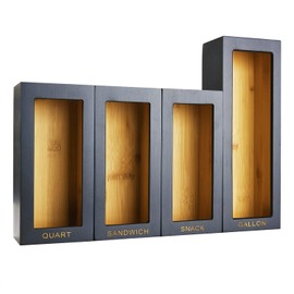 Cozee Bay Bamboo food Bag Organizer for Kitchen Drawer, Baggie organizer, Compatible with Gallon, Quart, Sandwich and Snack Variety Size Bags (4 Piece Set) (Black)