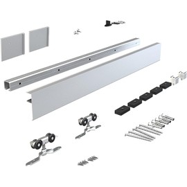 JUBEST 8FT Barn Door Sliding Hardware Track Kit, Aluminium Alloy Box Rail Hardware for Classic Modern Interior Single Wooden Door,Low Clearance