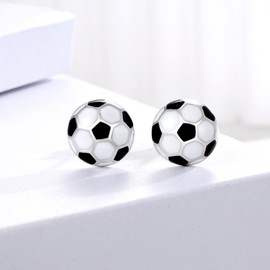 925 Sterling Silver Softball Volleyball Basketball Baseball Football Soccer Earrings Stud Hypoallergenic Sports Mom Jewelry Gifts for Women Teen Girls Player Lover (Soccer)
