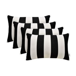 Set of 4 Indoor Outdoor Decorative Rectangle Lumbar Throw Pillows Sunbrella Cabana Classic (20" x 12")