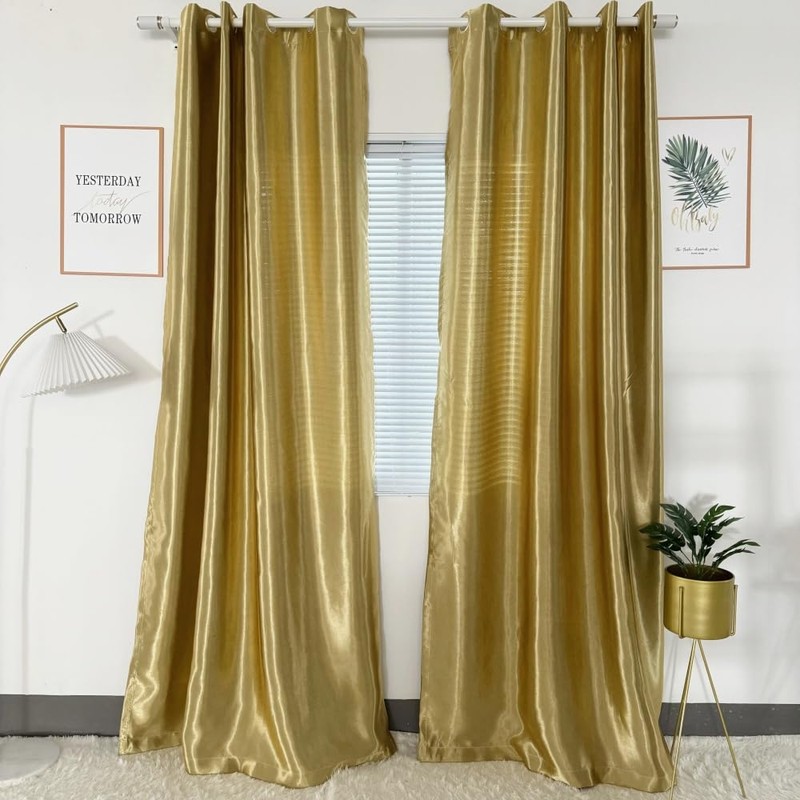 MYRU 1 Pair Semi-Blackout Gold Curtains for Living Room Bedroom