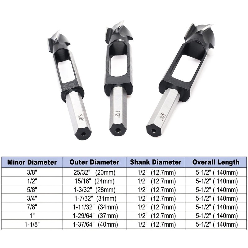 SICWOOD 3PCS Wood Plug Cutters Set, Wood Tenon Maker Dowel