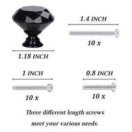 STMK 10 Pack Drawer Knobs, Drawer Pulls Black Diamond Shaped Crystal Glass 30mm Cabinet Knobs Pull Handles with Screws for Home Office Cabinet Cupboard Chest Dresser (10 Pack 30 mm, Black)