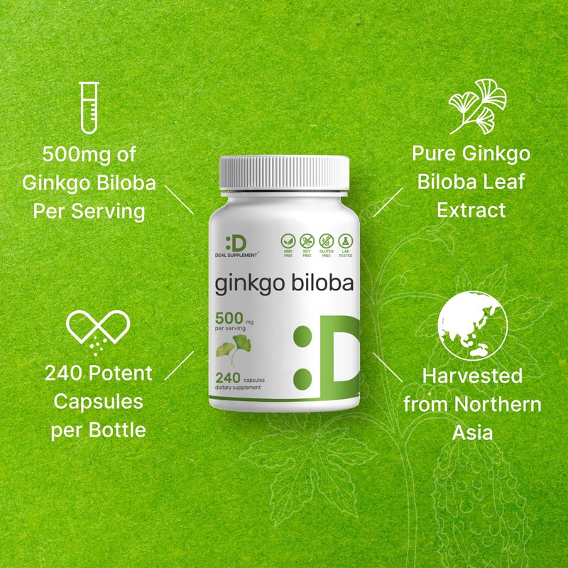 DEAL SUPPLEMENT Ginkgo Biloba 500mg Per Serving, 240 Capsules, 4