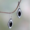 NOVICA Artisan Handmade Onyx Drop Earrings Sterling Silver Indonesia Birthstone
