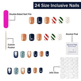 Christmas Press on Nails Short Square SWEKKE Fake Nails False Nails with Designs Cute Christmas Tree Stars Colorful Glossy Glue on Nails Xmas Acrylic Nails for Women Girls 24 Pcs