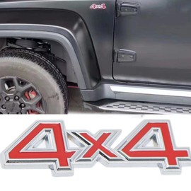 2 pcs 4X4 Four-Wheel Drive Emblem Badge Fit for/SUV/Pickup 4Wd Universal Car Side Fender Trunk Emblem Badge Sticker Decals (Silver Red)