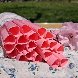 The best MOON 50pcs Heart shaped Pink Straws Smoothie Straws Jumbo Straws Disposable Drinking cute straws Individually Wrapped plastic straws