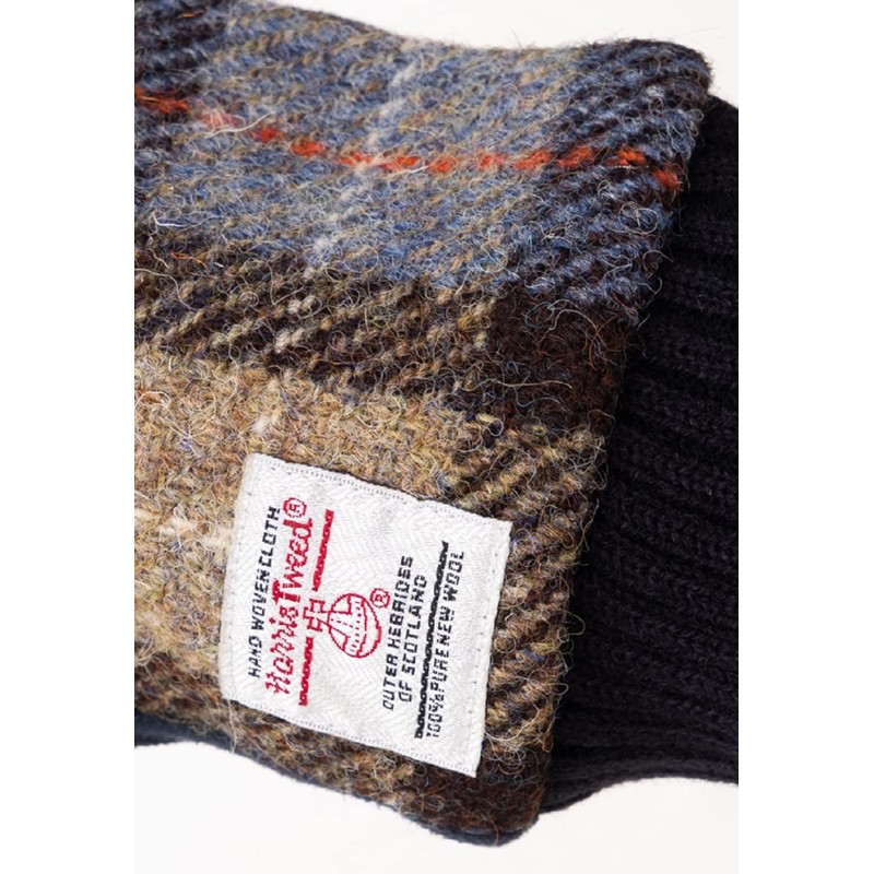 Sleeping Sheep Harris Tweed Mitaine Fingerless Gloves, Boa Back, Herringbone,