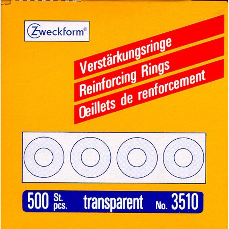 Zweckform Reinforced Rings Diameter 13 mm Transparent 3510, Pack of