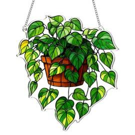 Book Ornament Stained Glass Window Hanging Acrylic, Teacher Back to School Gift, Bookish Gifts for Librarian, Book Lovers, Reader, Women, Suncatcher Effect Decor for Christmas Tree (Pothos Tree)