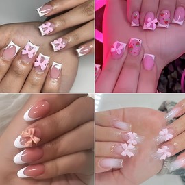 120Pcs Bow Nail Charms 3D Resin Flatback Colorful Bow Nail Rhinestones Kawaii Bow Nail Jewelry Accessories Bow Knot Nail Art Charms for Women's Acrylic Nails Manicure DIY Nail Supplies