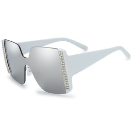 The Fresh Women's Oversized Square Jackie O Cat Eye Hybrid Butterfly Fashion Sunglasses - Exquisite Packaging (733102 White, Grey Mirror)