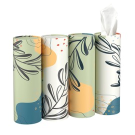 UBTKEY Car Tissue Holder with 3-ply Facial Tissues Bulk, Round Tissue Boxes for Home Office Bathroom (Boho Pattern)