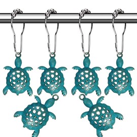Aimoye Nautical Green Sea Turtles Beach Theme Shower Curtain Hooks, Blue Ocean Decor Shower Hooks for Shower Curtain, Tropical Shower Curtain Rings Rust Proof Shower Curtain Hanger Clips