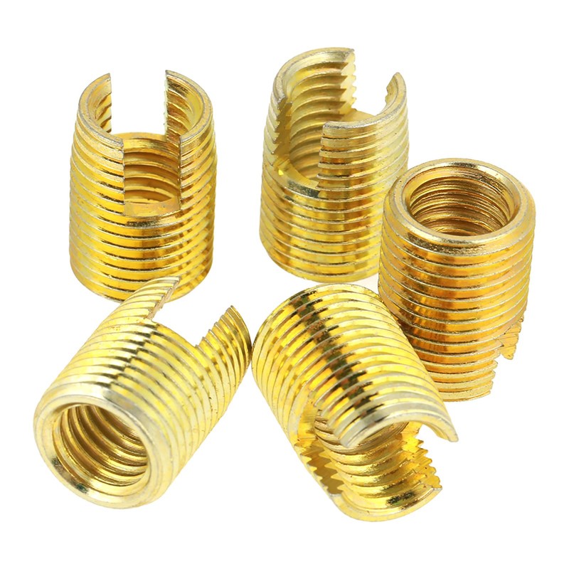 50 Pieces Self-Tapping Thread Insert, Brass Tone Thread Slotted Inserts