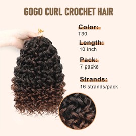 Dansama GoGo Curl Crochet Hair for Black Women: 7 Packs Short Curly Crochet for Water Wave Beach Braids, Deep Twist Synthetic Wavy Braiding Hair (10 Inch, T1B/30)
