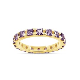 THE JEWEL ZONE Princess Cut Simulated Amethyst Eternity Wedding Band Ring in 14k Gold Over Sterling Silver