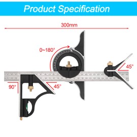Combination Square Stainless Steel Combination Square Adjustable with Spirit Level and Scriber for 0-180 Degree Applications 300 mm/12 Inch