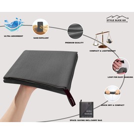 Style Slice Go Microfiber Towel Quick-dry Lightweight Super Absorbent Travel Towel for Sports Beach Gym Camping Hiking Drying Pets Small Medium Large and X-Large(Dark Grey, 60 x 30 cm)