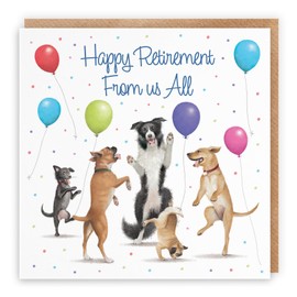 Hunts England - Large Luxury Retirement Card From Us All - Dancing Dogs - Retirement Card From All Staff - For Men, Women, Colleagues, Friends, etc. - Milo's Gallery Collection - 210 x 210 mm