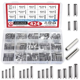 AIMUNOK 424-Piece Stainless Steel Roll Pin Kit – Spring Dowels, Slotted & Split Pins (M1.5-M6, 14 Types) – Corrosion-Resistant Fasteners for Machinery, Automotive & DIY Repairs