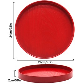 Round Solid Wood Serving Tray, Non-Slip Tea Coffee Snack Plate Food Meals Serving Tray with Raised Edges for Home Kitchen Restaurant(9.5inch,Red)